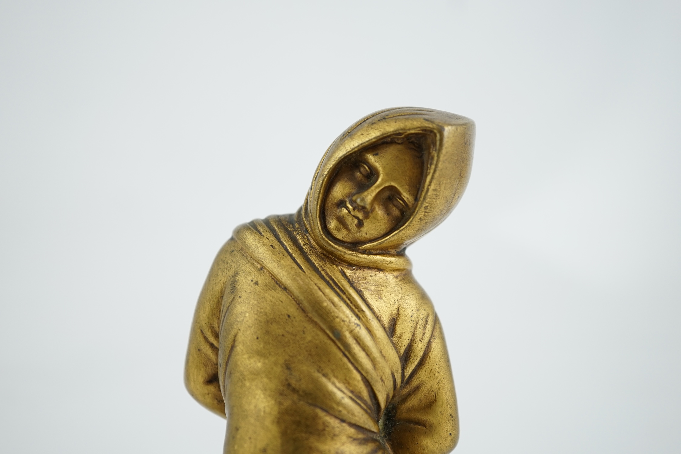 Antoine-Louis Barye (1795-1875), a gilt bronze figure 'Le Fou De Rome', signed, on red marble plinth, F. Barbedienne foundry mark, 6.5cm deep,19cm high